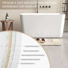 49'' Acrylic Freestanding Soaking Bathtub, Square-shape Japanese Soaking Hot Tub, Chrome Overflow and Quick Drain, Glossy White GF-26A01-49