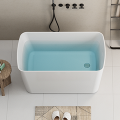 49'' Acrylic Freestanding Soaking Bathtub, Square-shape Japanese Soaking Hot Tub, Chrome Overflow and Quick Drain, Glossy White GF-26A01-49