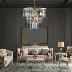 20" Luxury 3-Tier Crystal Chandelier, 7-Light Gold Frame Pendant Light, Elegant Ceiling Lighting for Living Room, Dining Room, Bedroom (No Bulbs)