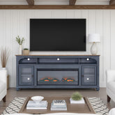 Americana 86 in Fireplace TV Stand for TVs up to 95 inches, Corduroy Blue Finish