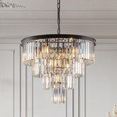 24" Contemporary Crystal Modern Chandeliers Crystal Ceiling Chandelier 4 Tier Black Chandelier Lighting for Dining Room Living Room Bedroom (Bulbs Not included)