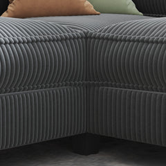 L-shaped 6-seater 133.4''*94.4'' corduroy sofa, large storage armrests with center console, USB charging, left and right seats can be switched, 3 packages of 130