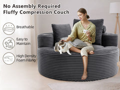 Round Sofa Bed with Memory Foam Sectional Couches for Living Room, Cloud Couch with three pillows, Dark Grey
