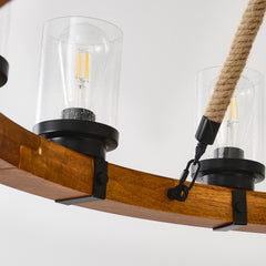 12-Light Rustic Wagon Wheel Chandelier,39"Wooden Pendant Light with Seeded Glass Shade,Industrial Chandeliers for Dining Room Kitchen lsland Foyer (Solid One-Piece Wood Frame Design)-NO INCLUDED BULBS