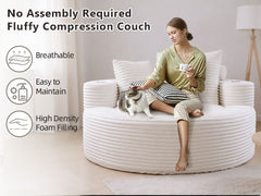 Round Sofa Bed with Memory Foam Sectional Couches for Living Room, Cloud Couch with three pillows, White