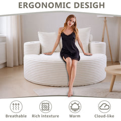 Round Sofa Bed with Memory Foam Sectional Couches for Living Room, Cloud Couch with three pillows, White