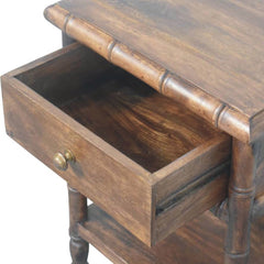 Solid Wood Bamboo Carved Bedside Table,Brown,1-Drawer,1-Shelf
