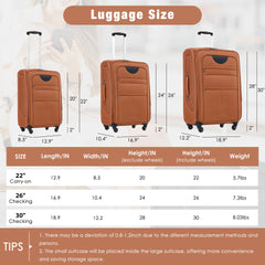 Softside Luggage Expandable 3 Piece Set Suitcase Upright Spinner Softshell Lightweight Luggage Travel Set-22/26/30 inches