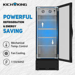 Commercial Display Refrigerator, Upright Swing Glass Door Merchandiser Fridge with LED Lightning, Reach-in Beverage Cooler for Shop Restaurant, ETL Approved, 8 Cu. Ft, Black