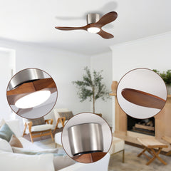 42-inch Ceiling Fan with Light, 3 Light Walnut Wood Blades, Remote Control, Reversible DC Motor for Living Room