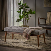 Mid-Century Ottoman for for Entryway Dining Room Living Room Bedroom End of Bed, Upholstered Fabric Design with Button-Tufted Detail