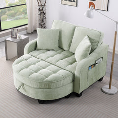 Two-seater sofa, double sofa chaise longue, with irregular armrests and backrests, footrest with storage space, comes with two small throw pillows, suitable for living room and bedroom - Cyan