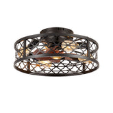 20" Flower Style Iron Ceiling Fans With Remote Control, Bladeless Ceiling Fan 6 Speed Reversible with Remote Control,Flush Mount Caged Ceiling Fan for Bedroom, Living Room--NOT Included Bulbs