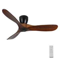 42-Inch Flush Mount Ceiling Fan Without Light, Solid Wood Blades, Reversible Quiet DC Motor, Remote Control with 6 Speeds & Timer, Energy Saving for Bedroom, Living Room, No Sloped Ceiling