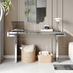 60 Inches Luxury Full-Length Mirror Console Table with Fluted Tempered Glass, Entryway Mirrored Sofa Table, Light Luxury Style, Scratch-Resistant, Reinforced Packaging