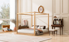 King Size Canopy Platform Bed with Support Legs, Natural
