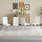 Set of 4 white PU leather backrest chairs with silver metal legs - The perfect combination, suitable for minimalist and modern home styles, with product dimensions of 16.2*18.5*34.6 inches.