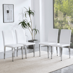 Set of 4 white PU leather backrest chairs with silver metal legs - The perfect combination, suitable for minimalist and modern home styles, with product dimensions of 16.2*18.5*34.6 inches.