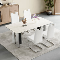 Set of 4 white thickened dining chairs with built- in spring packages and ergonomic design,perfectly blending comfort and elegance,with product dimensions of 15.7*20*38.2 inches.