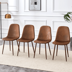 Set of 4 Suede Backrest and Walnut Color Transfer Legs Chairs - Adding a touch of elegance to minimalist and Scandinavian style homes, with product dimensions of 15.5*16.3*34.5 inches.