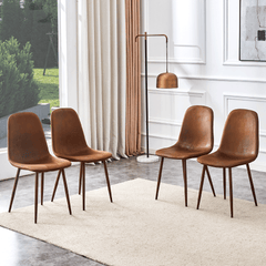 Set of 4 Suede Backrest and Walnut Color Transfer Legs Chairs - Adding a touch of elegance to minimalist and Scandinavian style homes, with product dimensions of 15.5*16.3*34.5 inches.