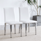 Set of 2 white PU leather backrest chairs with silver metal legs - The perfect combination, suitable for minimalist and modern home styles, with product dimensions of 16.2*18.5*34.6 inches