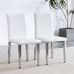 Set of 2 white PU leather backrest chairs with silver metal legs - The perfect combination, suitable for minimalist and modern home styles, with product dimensions of 16.2*18.5*34.6 inches