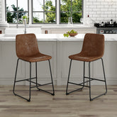 Set of 2 Retro Brown Suede Bar Chairs,Comfortable stools suitable for industrial and vintage style settings, with product dimensions of 17.7*14.5*37 inches.