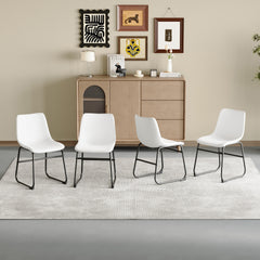 Set of 4 Classic White PU Leather Chairs, A stylish seat perfect for modern minimalist and industrial style environments, with dimensions of 17.7*20.8*37 inches.