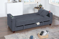 Contemporary Style 1pc Convertible Sofa Square Arms Built In Cup Holders Hidden Storage Matching Throw Pillow USB Port Dark Gray Finish Primary Living Room