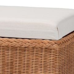 Braided Natural Rattan Storage Bench with Cushioned Lift-Top Lid - Coastal Boho Style Chest for Bedroom, Entryway, or Living Room Organization, 31" Rectangle, Brown