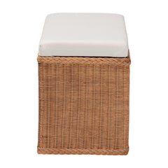 Braided Natural Rattan Storage Bench with Cushioned Lift-Top Lid - Coastal Boho Style Chest for Bedroom, Entryway, or Living Room Organization, 31" Rectangle, Brown