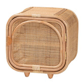Bohemian Natural Rattan and Mahogany Wood Nightstand