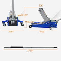 Hydraulic Jack, 5 Ton(11,000lbs)Low Profile Floor Jack, Heavy-Duty Steel Racing Floor Jack with dual Piston Quick Lift Pump, Floor Jack Lifting Range 3.54"-21.65"