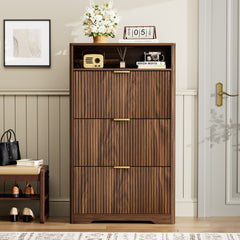 Shoe Cabinet Storage for Entryway Hidden Shoes Storage Cabinet with 3 Flip Drawers, Tall Free Standing Shoe Organizer Rack for Foyer, Hallway. Walnut ,31.6'' L x 9.6'' W x 54.4'' H.