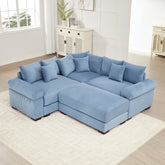 Oversized Cloud Modular Sectional Couch, Convertible Sectional Couches , Extra-Thick Armrests With An Ottoman,Soft Corduroy Fabric, Ergonomic Design, Easy Assembly,For Living Rooms Reading Rooms,Blue