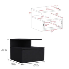Adele Floating Nightstand , End Table, Side Table Drawer, Open Top Shelves -Black