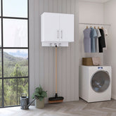Kymo Wall Storage Cabinet, 2 Doors, Broom Hangers -White
