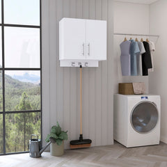 Kymo Wall Storage Cabinet, 2 Doors, Broom Hangers -White