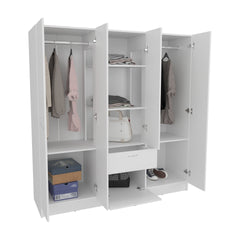 Mitu Six Doors Armoire, Seven Interior Shelves, One Drawer, Rod White