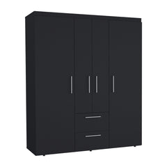 Bariloche Wardrobe, Multi-Section Storage with Hanging Rods, Shelves, and 2 Drawers Black