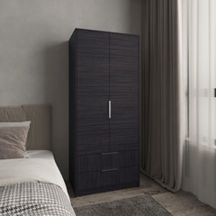 Wenden Armoire Double Doors, Two Drawes, Hanging Rod An Interior Shleves, Wardrobe, Black