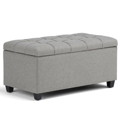 Sienna 33 inch Wide Storage Ottoman Bench in Dove Grey Linen-Look Fabric