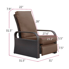 Outdoor Garden Recliner, Automatic Adjustable Wicker Lounge Recliner Chair with Comfy Thicken Cushion, All Weather Aluminum Frame, Brown