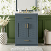 24" Bathroom Vanity with Integrated Ceramic Sink, Bathroom Cabinet with 2 Doors, 1 Tip-out Drawer, Single Sink Bathroom Vanity for Small and Medium Restroom, Blue