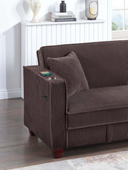 Chocolate Finish Contemporary Style 1pc Convertible Sofa Square Arms Wooden Legs Hidden Storage Matching Throw Pillow USB Port Primary Living Room