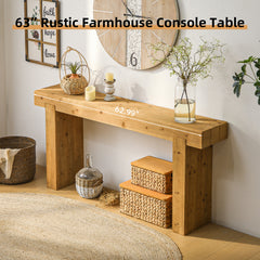 63" Solid Wood Console Table – Rustic Farmhouse Sofa Table for Entryway, Hallway, or Behind Couch, Narrow Rectangular Design