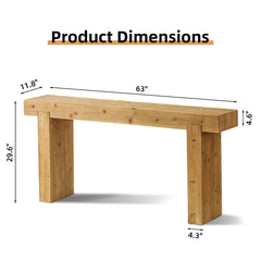 63" Solid Wood Console Table – Rustic Farmhouse Sofa Table for Entryway, Hallway, or Behind Couch, Narrow Rectangular Design