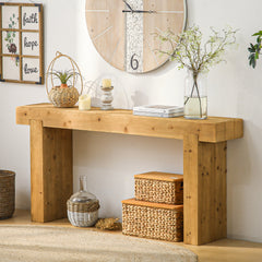 63" Solid Wood Console Table – Rustic Farmhouse Sofa Table for Entryway, Hallway, or Behind Couch, Narrow Rectangular Design