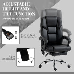 Vinsetto Massage Office Chair with 6 Vibration Points, Lumbar Heated PU Leather Reclining Computer Chair with Adjustable Height, Footrest, Tilt Function, Black